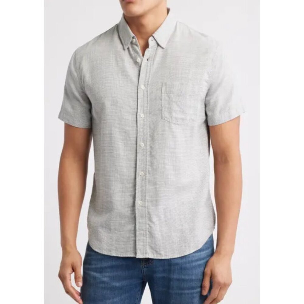 Nordstrom Trim Fit Linen Shirt Men 2XL Short Sleeve Button-Down Pocket Off-White